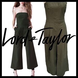 Lord & Taylor 424 Fifth Olive Green Cotton Strapless Wide Leg Crop Pantsuit (12)